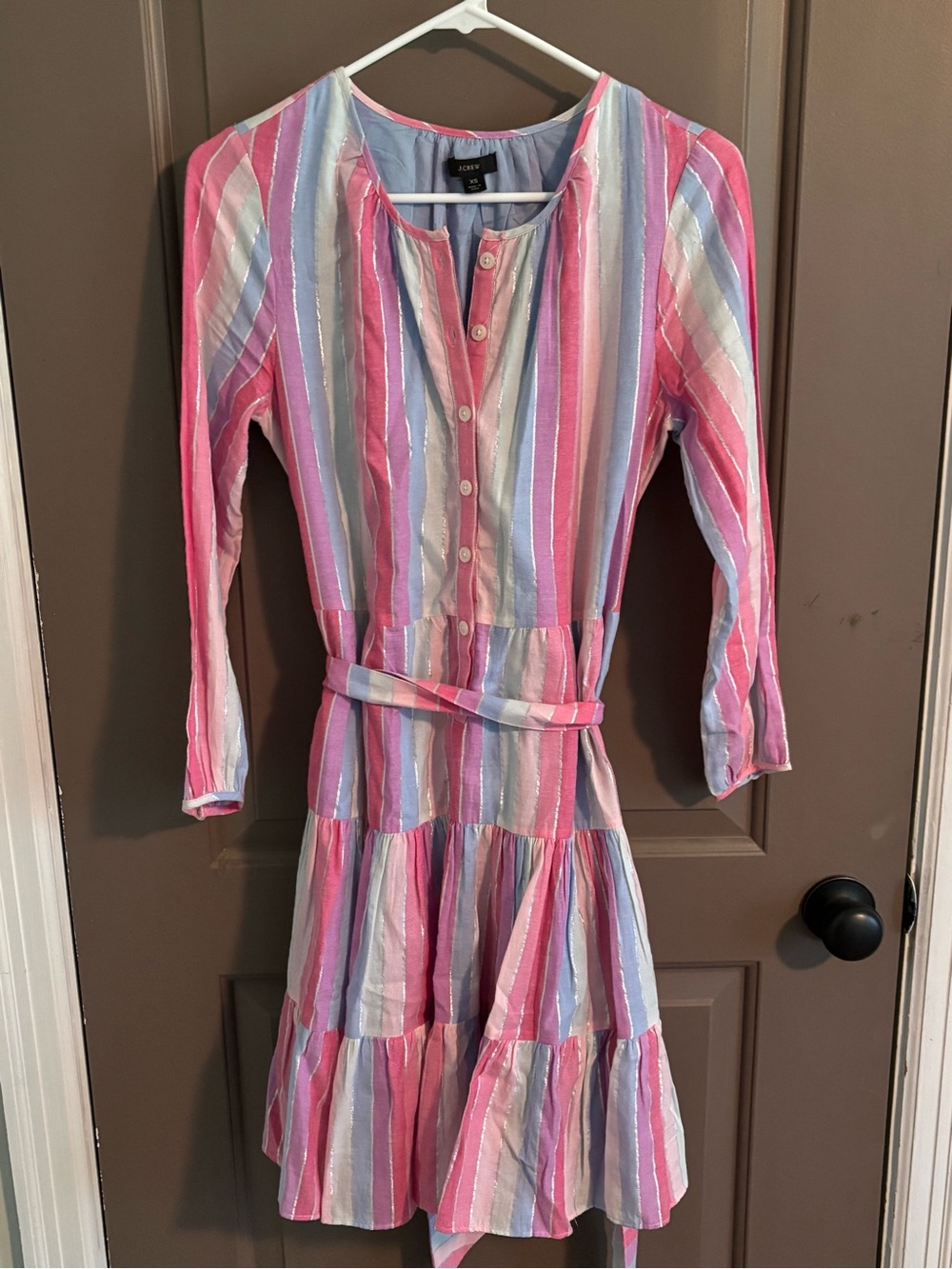 J. Crew Pink, Blue & White Striped Tiered Kids Dress